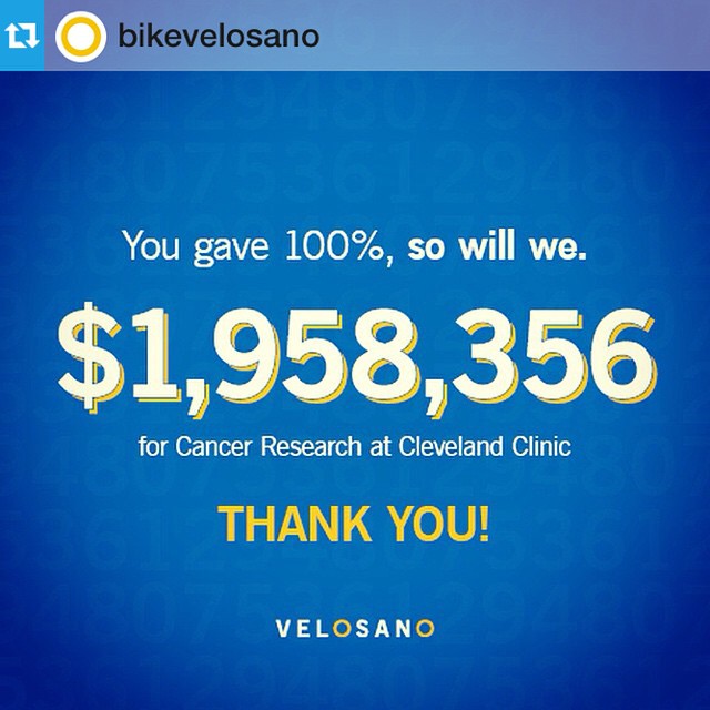 Congrats to our friends at @bikevelosano -- Announced at the #VeloSanoBash - over $1.95 million raised for #cancer research @clevelandclinic. Thanks to all those who supported us this year! Save the date #VeloSano 2015: July 18-19. #BikeToCure